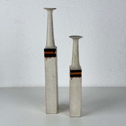 Bruno Gambone - Pair of Signed Italian Glazed Ceramic Vases, Sculptural Minimal Vases