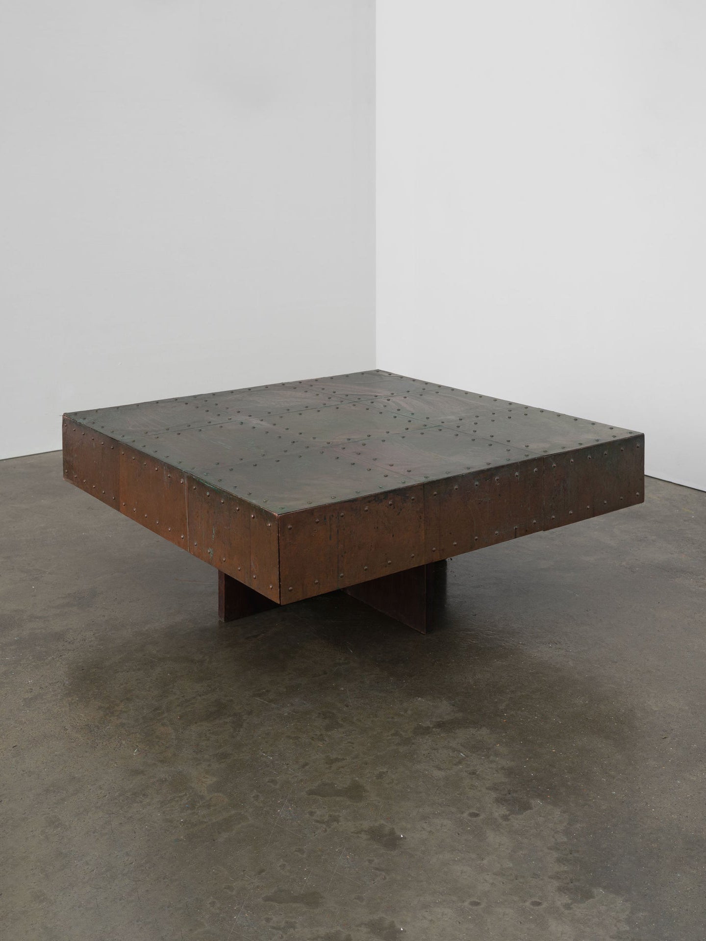 Brutalist Artisanal Copper and Mahogany Coffee Table Coffee Tables