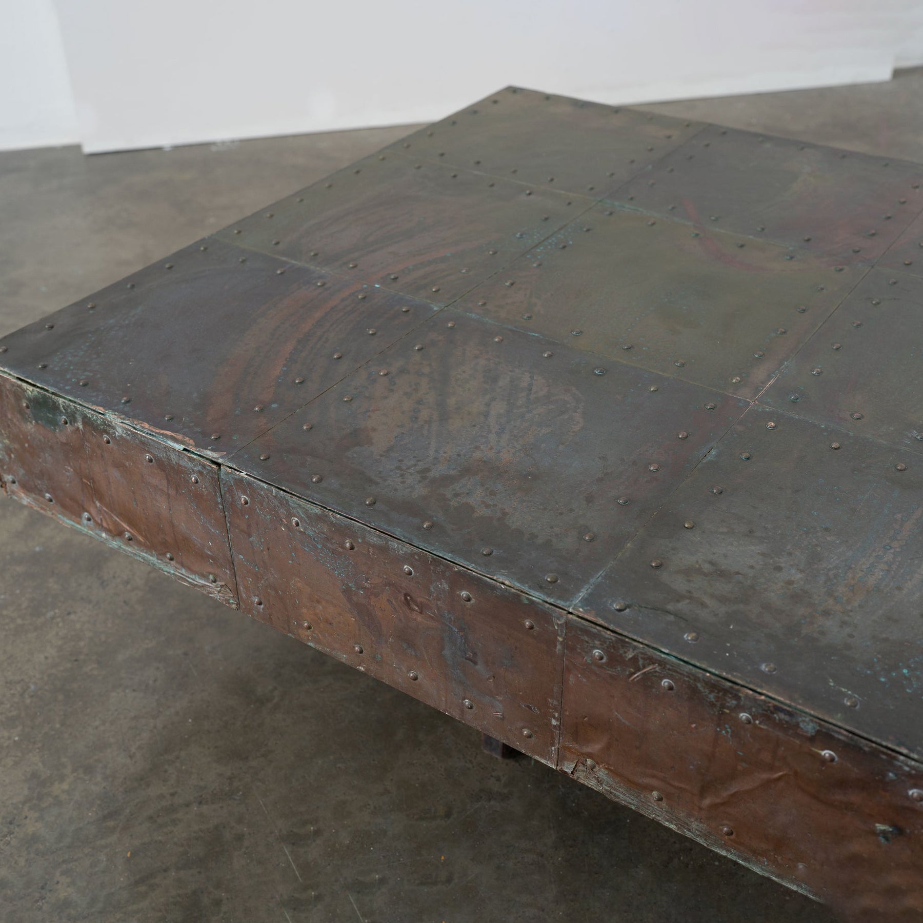 Brutalist Artisanal Copper and Mahogany Coffee Table Coffee Tables