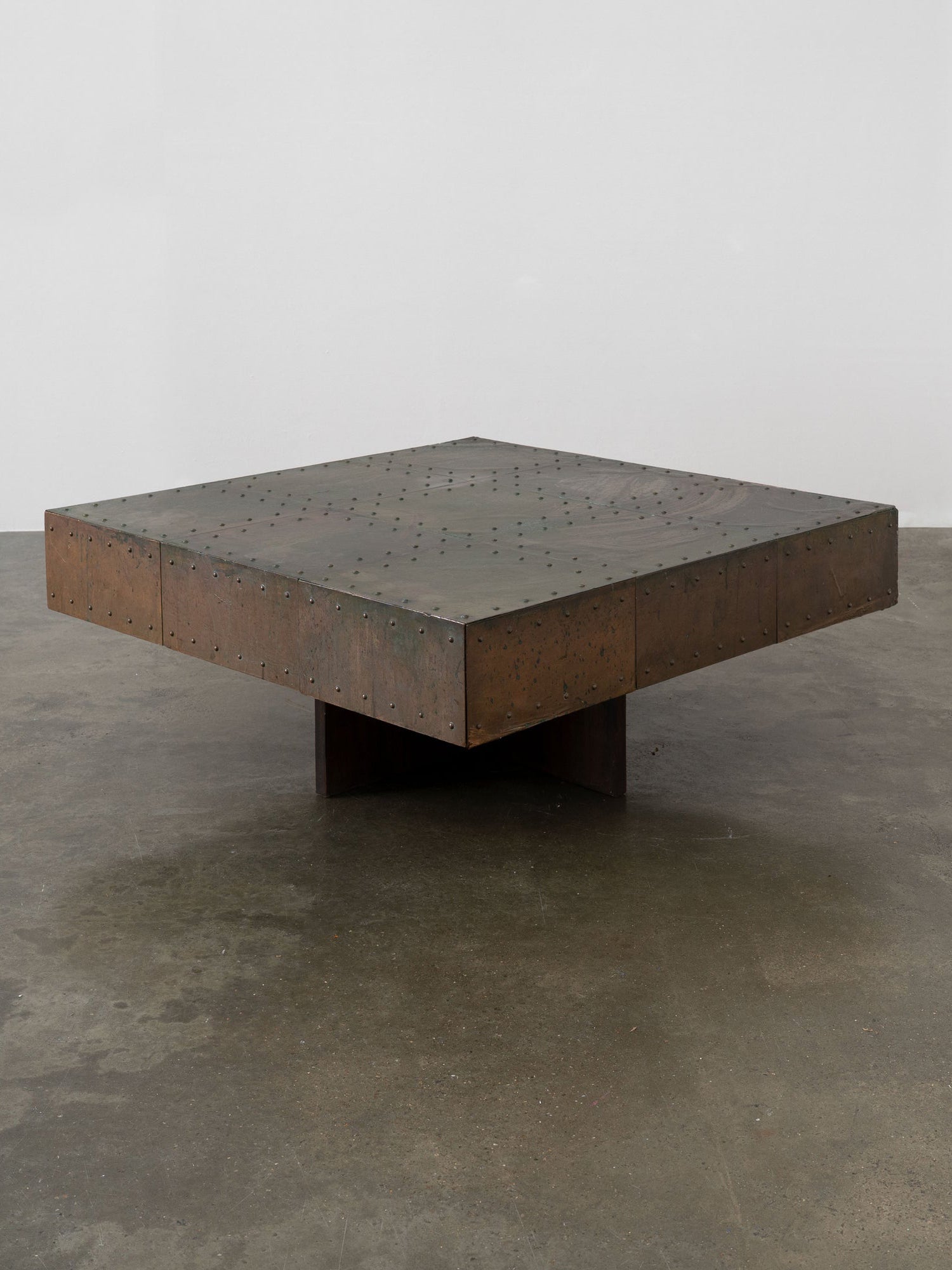 Brutalist Artisanal Copper and Mahogany Coffee Table Coffee Tables