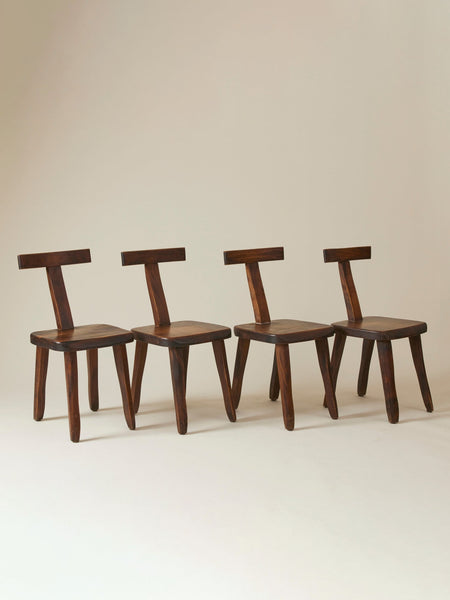 Brutalist Solid Wood Dining Chairs by Olavi Hanninen, Finland