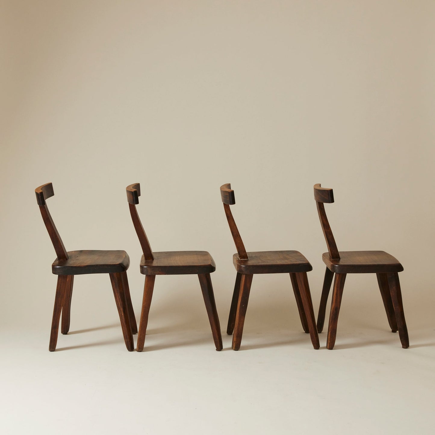 Brutalist Solid Wood Dining Chairs by Olavi Hanninen, Finland 1950s, Set of 4 Dining Chairs