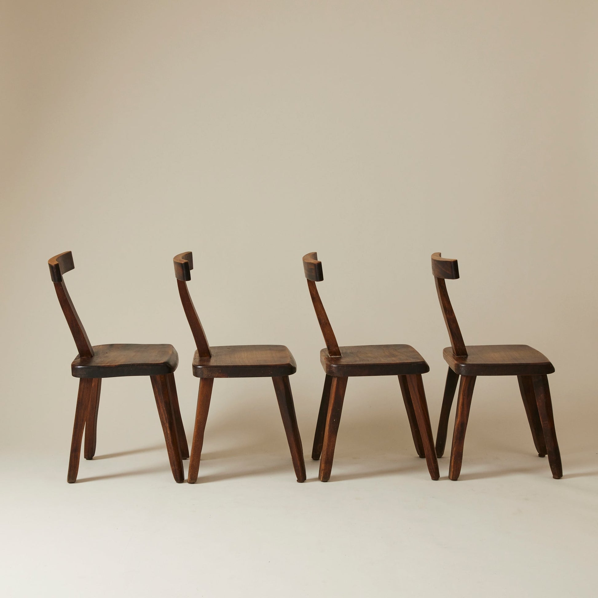 Brutalist Solid Wood Dining Chairs by Olavi Hanninen, Finland 1950s, Set of 4 Dining Chairs
