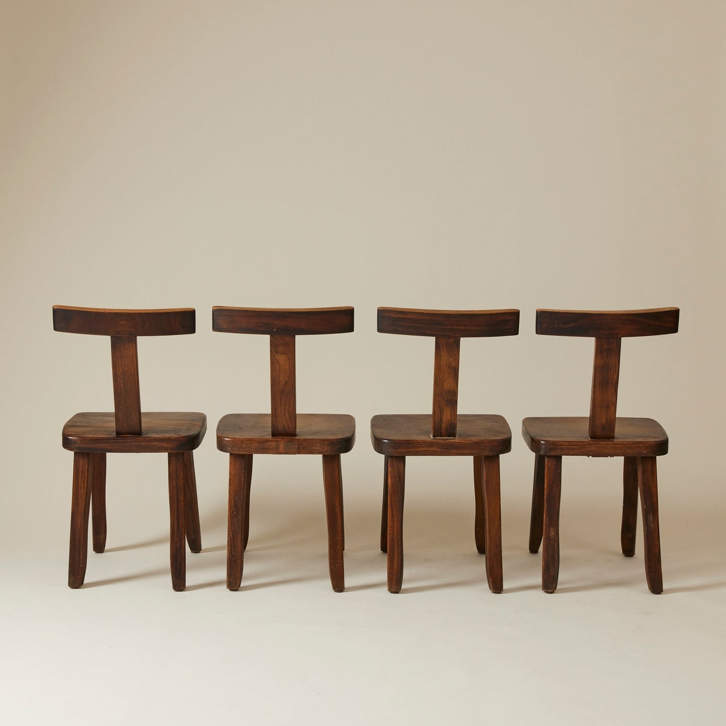 Brutalist Solid Wood Dining Chairs by Olavi Hanninen, Finland 1950s, Set of 4 Dining Chairs