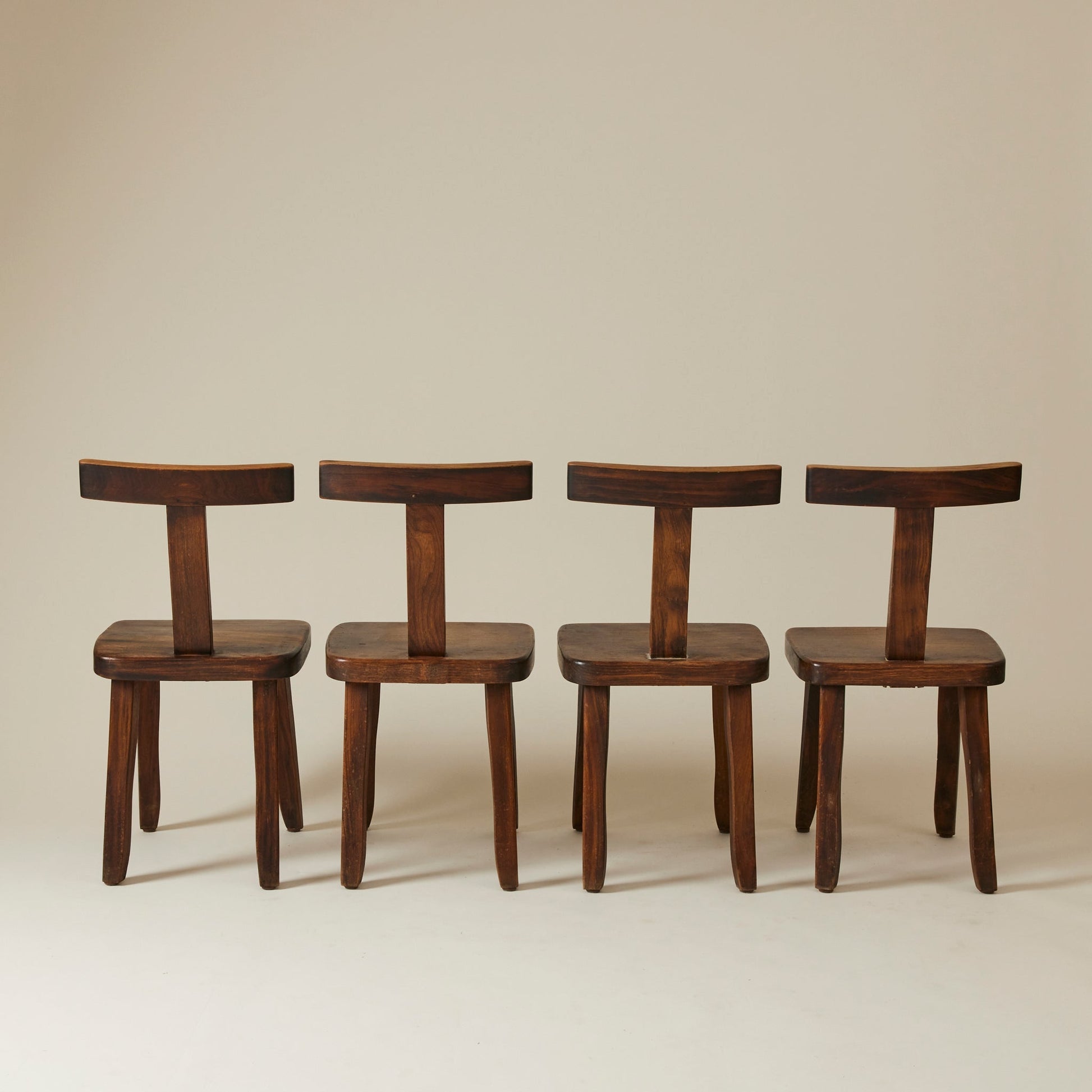 Brutalist Solid Wood Dining Chairs by Olavi Hanninen, Finland 1950s, Set of 4 Dining Chairs