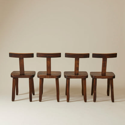 Brutalist Solid Wood Dining Chairs by Olavi Hanninen, Finland 1950s, Set of 4 Dining Chairs