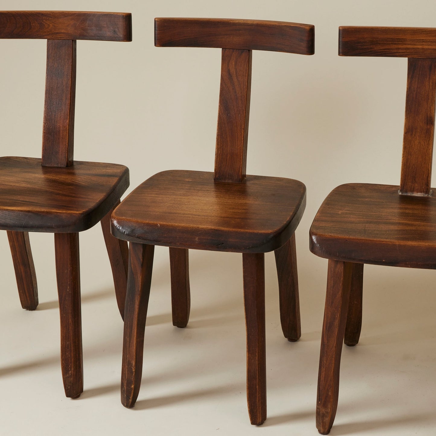 Brutalist Solid Wood Dining Chairs by Olavi Hanninen, Finland 1950s, Set of 4 Dining Chairs