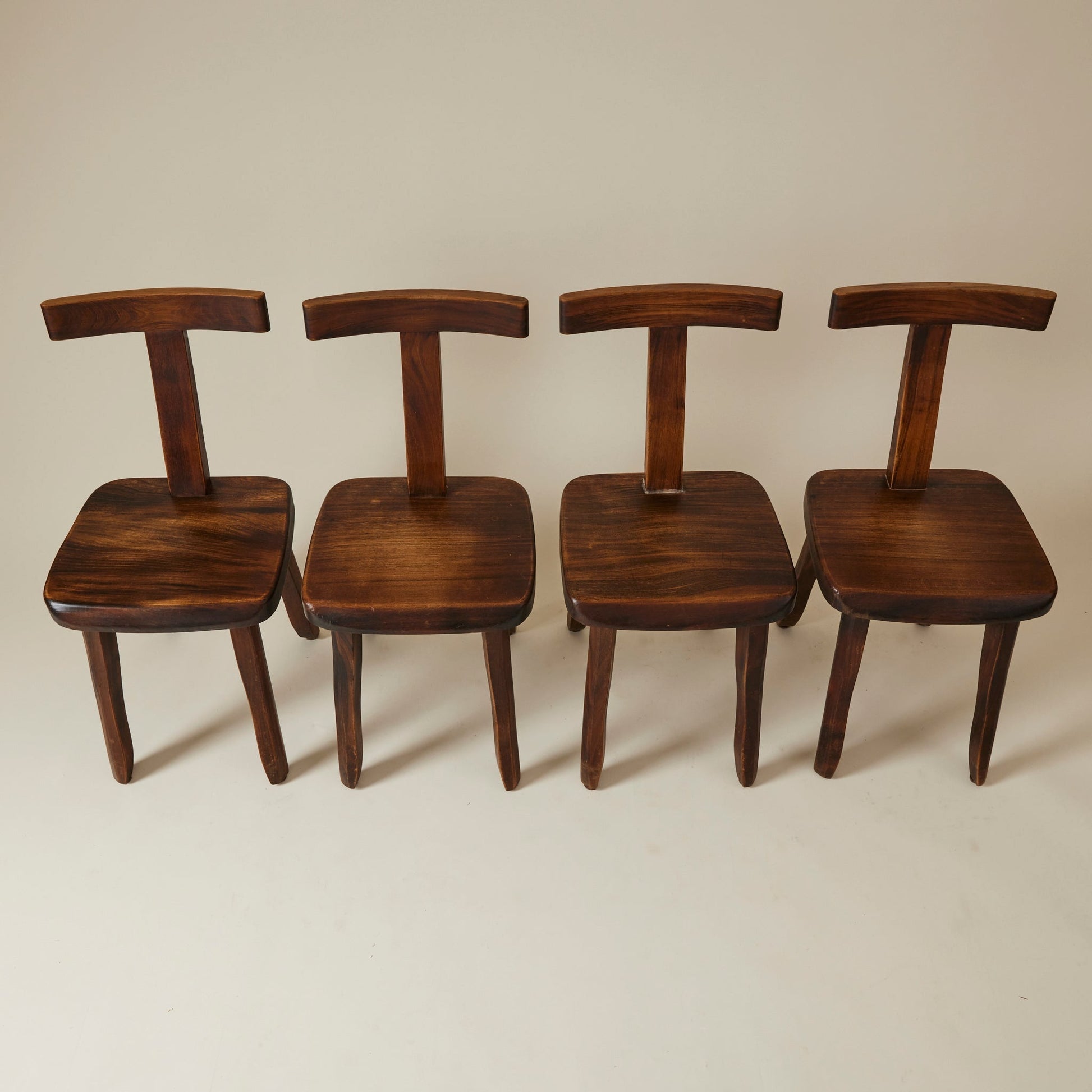 Brutalist Solid Wood Dining Chairs by Olavi Hanninen, Finland 1950s, Set of 4 Dining Chairs