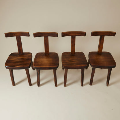 Brutalist Solid Wood Dining Chairs by Olavi Hanninen, Finland 1950s, Set of 4 Dining Chairs