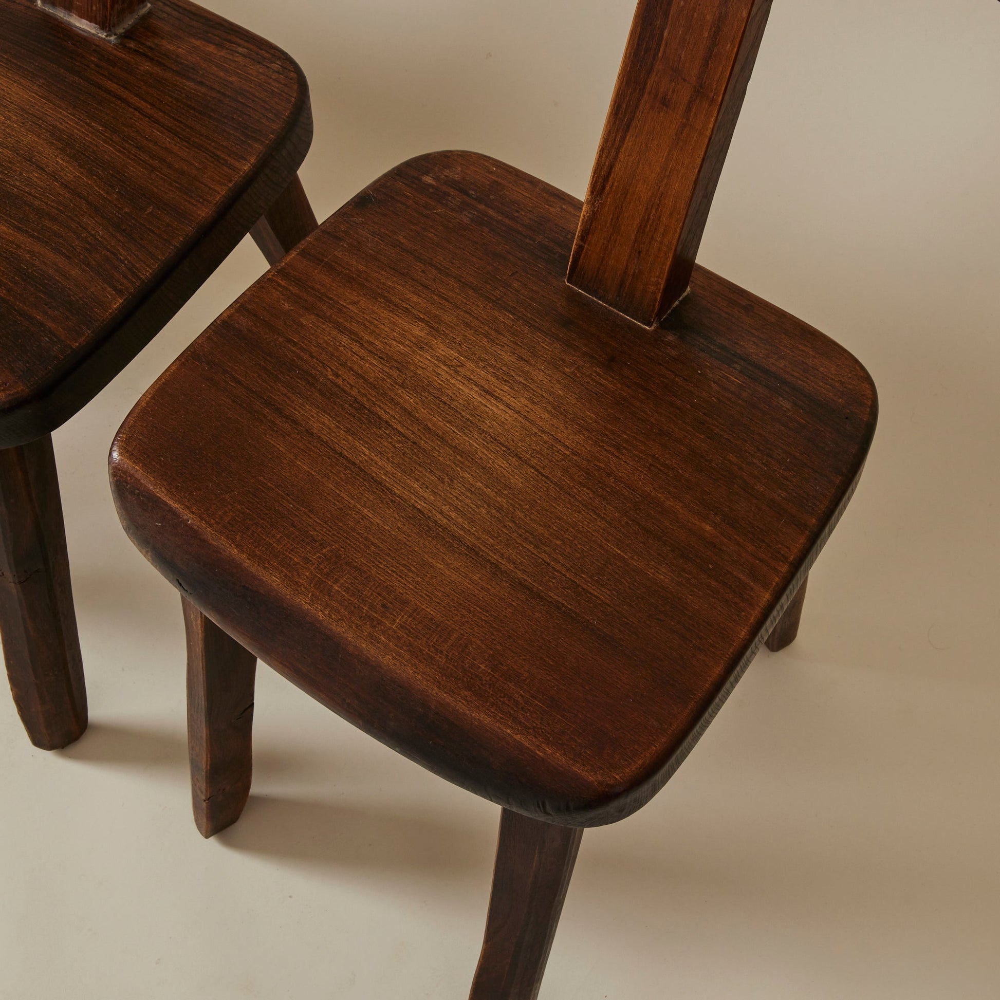 Brutalist Solid Wood Dining Chairs by Olavi Hanninen, Finland 1950s, Set of 4 Dining Chairs