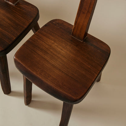 Brutalist Solid Wood Dining Chairs by Olavi Hanninen, Finland 1950s, Set of 4 Dining Chairs