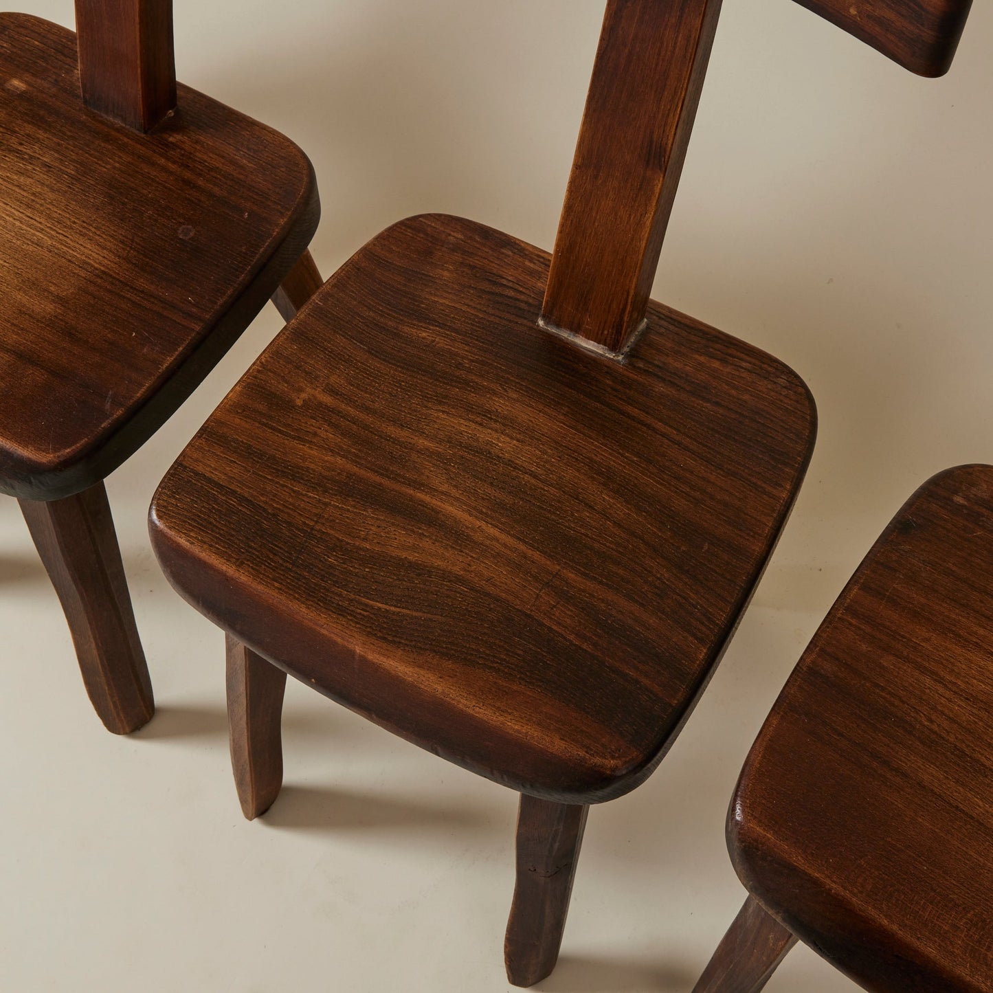 Brutalist Solid Wood Dining Chairs by Olavi Hanninen, Finland 1950s, Set of 4 Dining Chairs