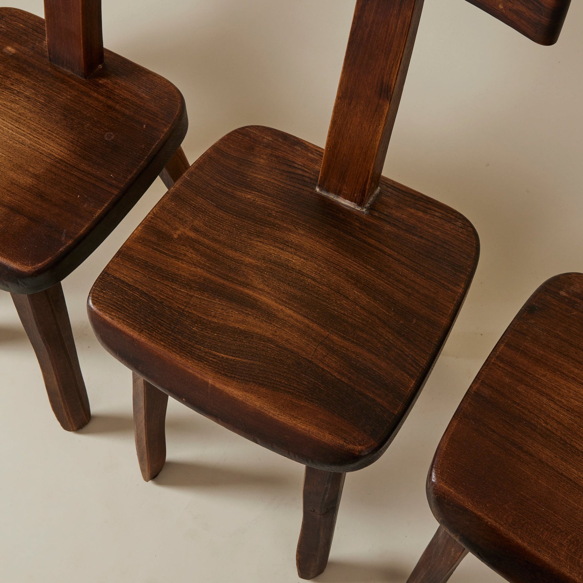 Brutalist Solid Wood Dining Chairs by Olavi Hanninen, Finland 1950s, Set of 4 Dining Chairs