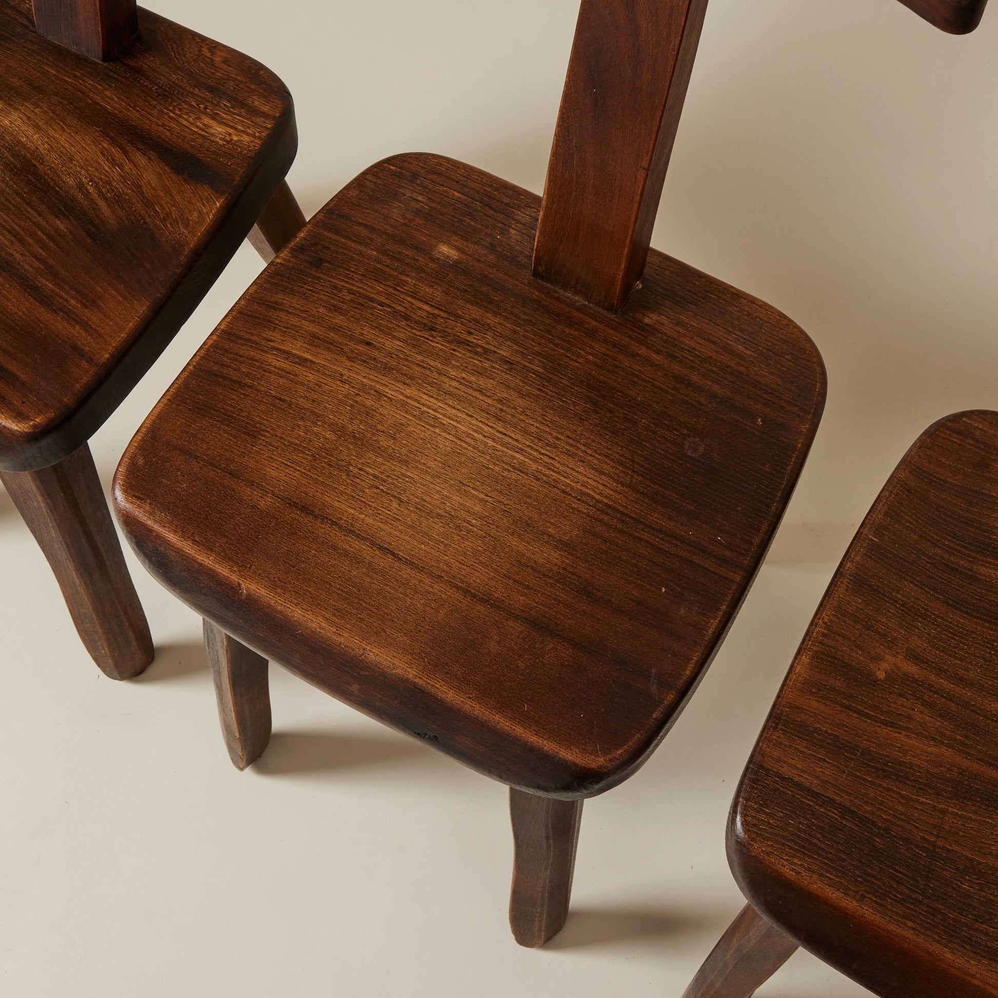 Brutalist Solid Wood Dining Chairs by Olavi Hanninen, Finland 1950s, Set of 4 Dining Chairs