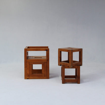 Brutalist Vintage Pinewood Dining Set, 70s Italy Dining Tables