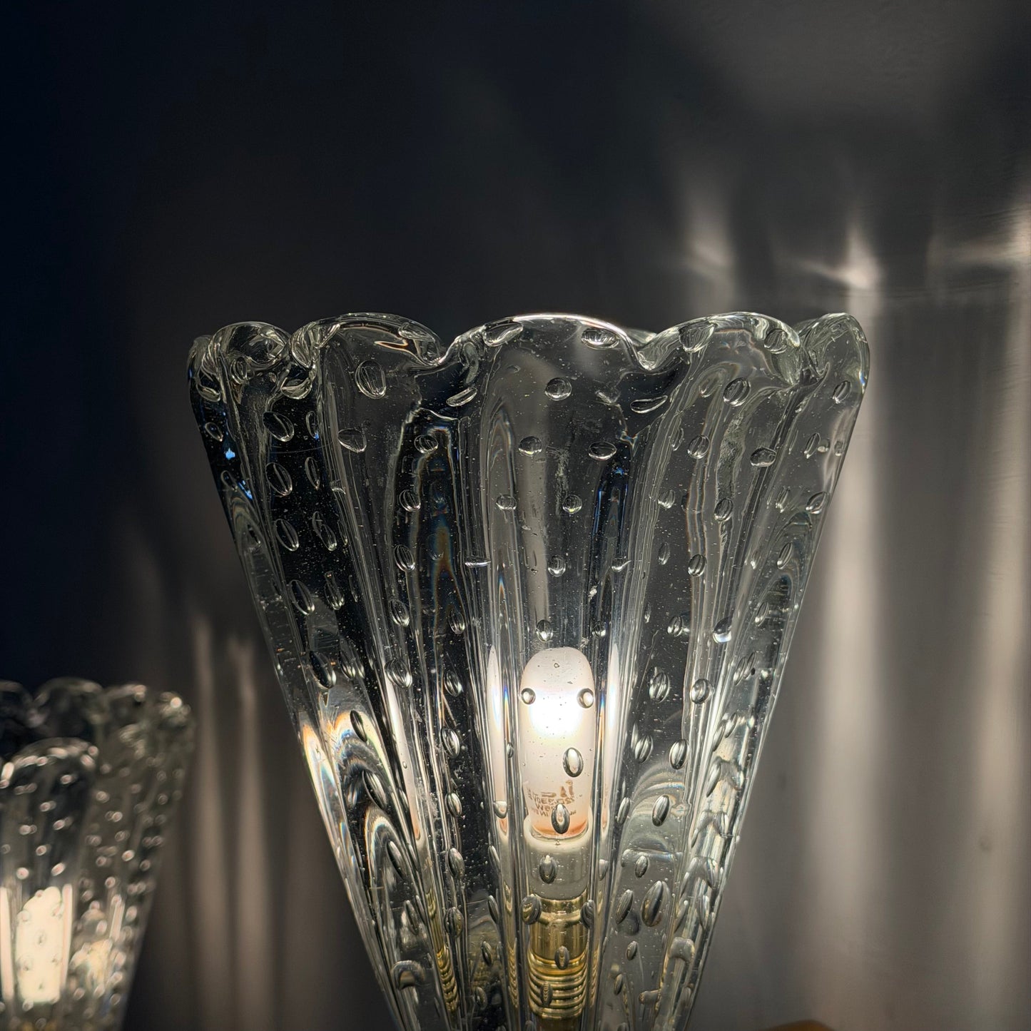 Pair of Monumental "Bullicante" Murano Glass Wall Lights by Ercole Barovier for Barovier & Toso, 1940s Sconces