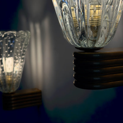 Pair of Monumental "Bullicante" Murano Glass Wall Lights by Ercole Barovier for Barovier & Toso, 1940s Sconces