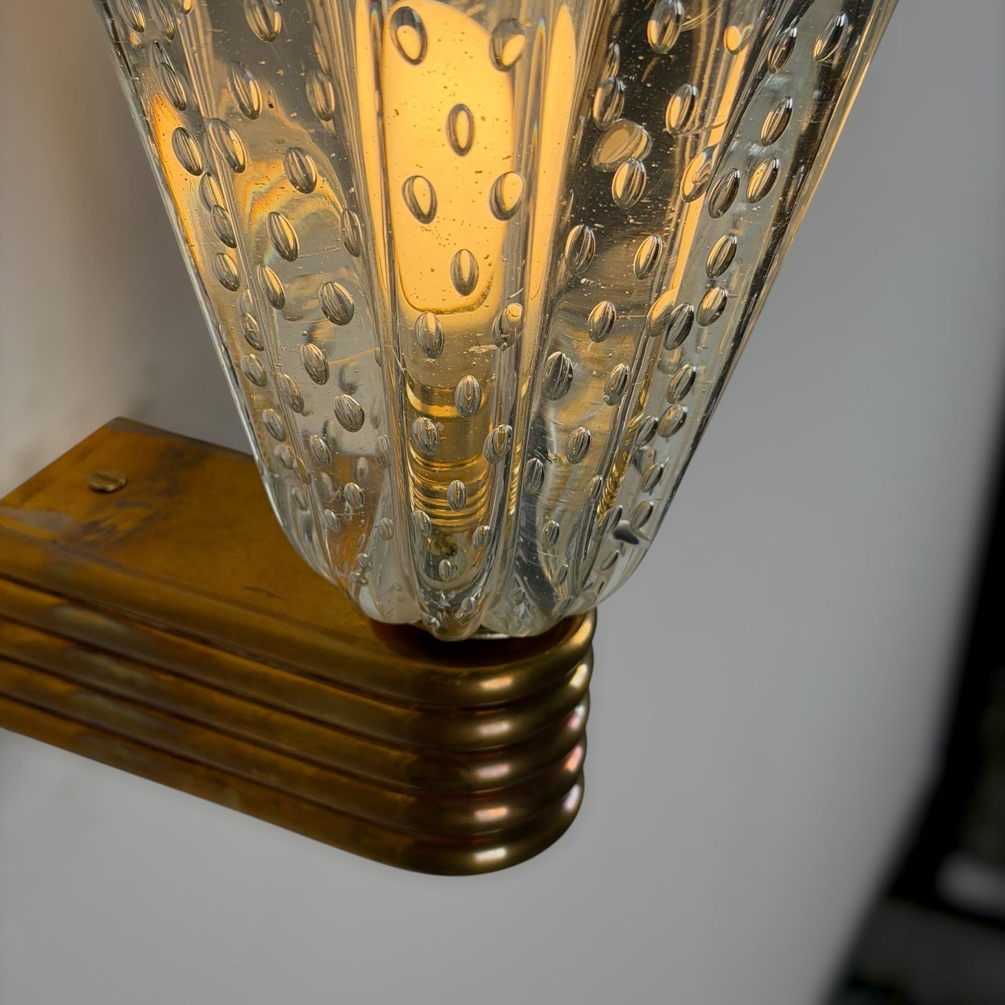 Pair of Monumental "Bullicante" Murano Glass Wall Lights by Ercole Barovier for Barovier & Toso, 1940s Sconces