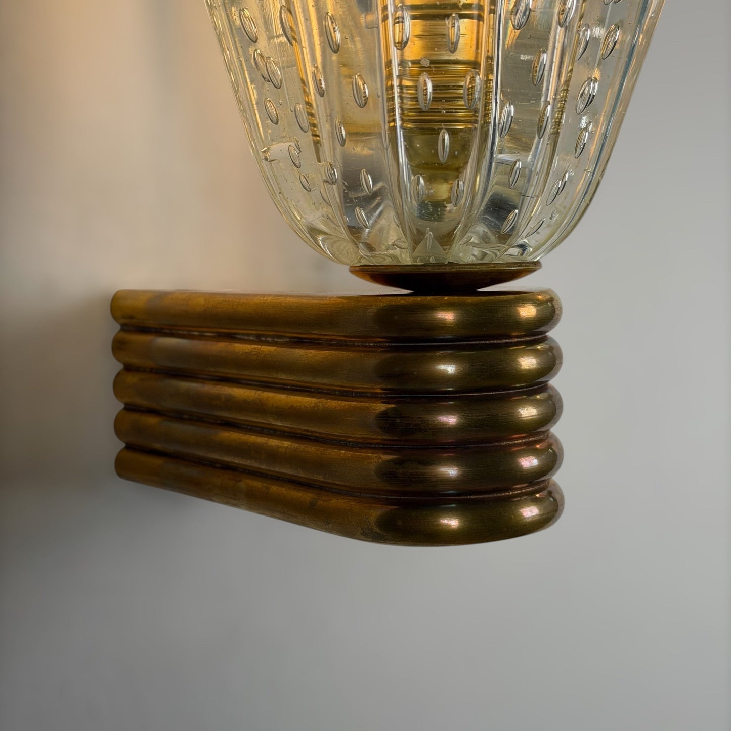 Pair of Monumental "Bullicante" Murano Glass Wall Lights by Ercole Barovier for Barovier & Toso, 1940s Sconces