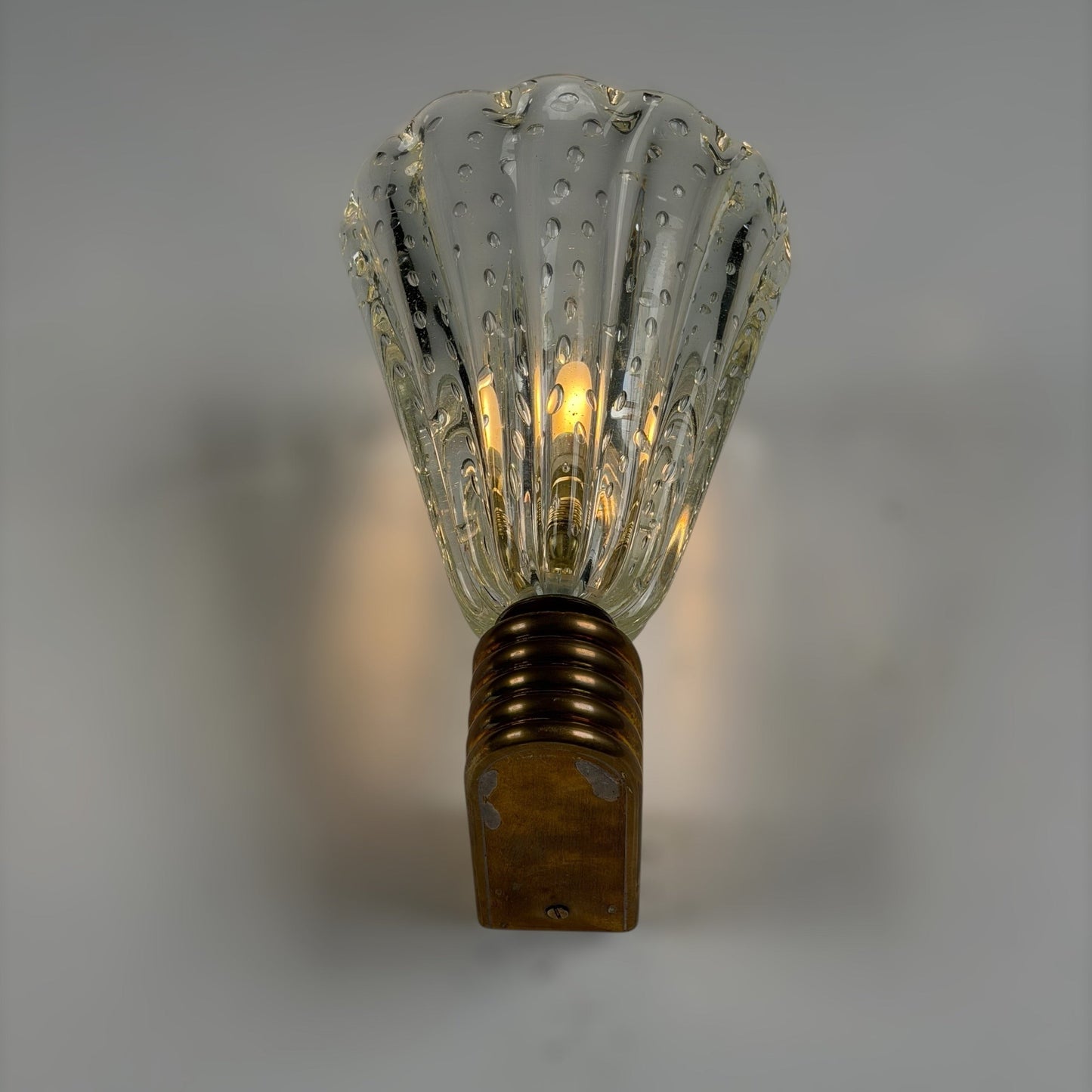 Pair of Monumental "Bullicante" Murano Glass Wall Lights by Ercole Barovier for Barovier & Toso, 1940s Sconces