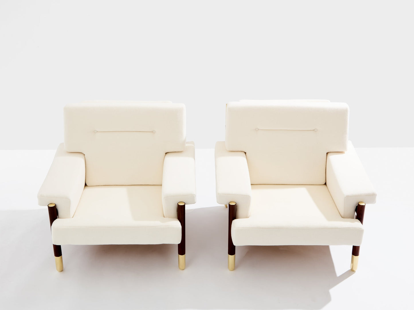 Carlo De Carli Pair of Armchairs in Rosewood Brass Leather, 1966 Chairs