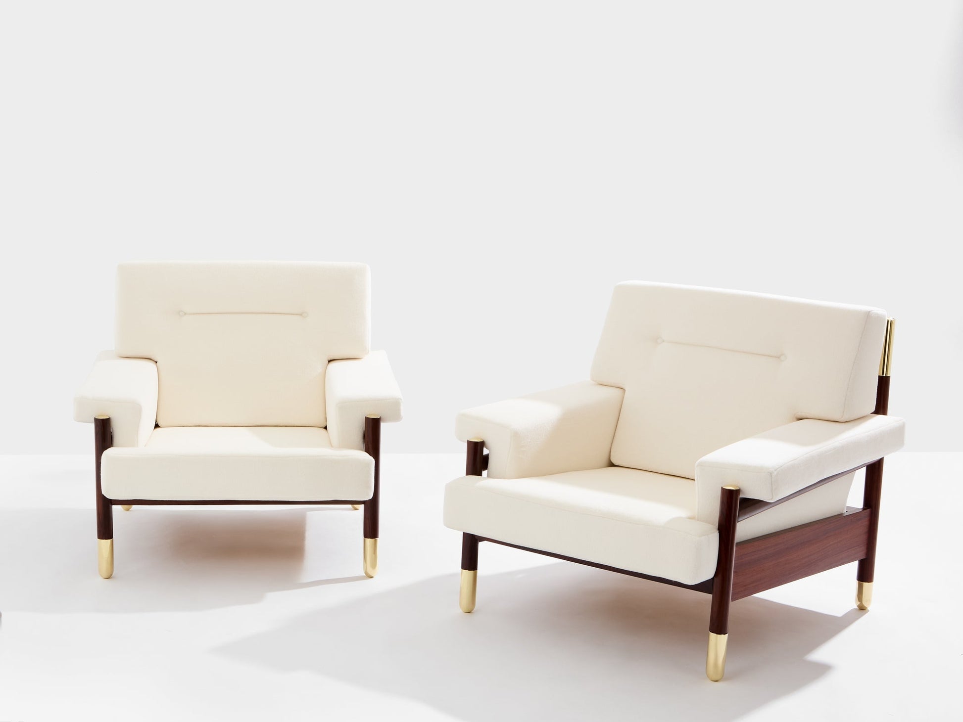 Carlo De Carli Pair of Armchairs in Rosewood Brass Leather, 1966 Chairs