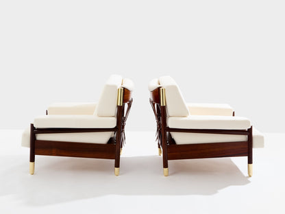 Carlo De Carli Pair of Armchairs in Rosewood Brass Leather, 1966 Chairs