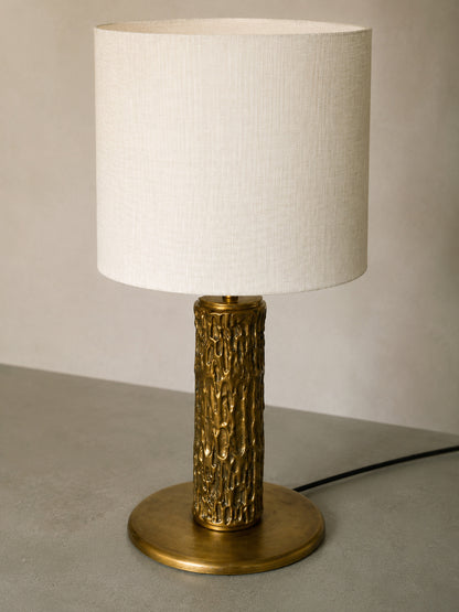 Luciano Frigerio cast metal table lamps, pair, a single lamp, cast metal column and linen shade