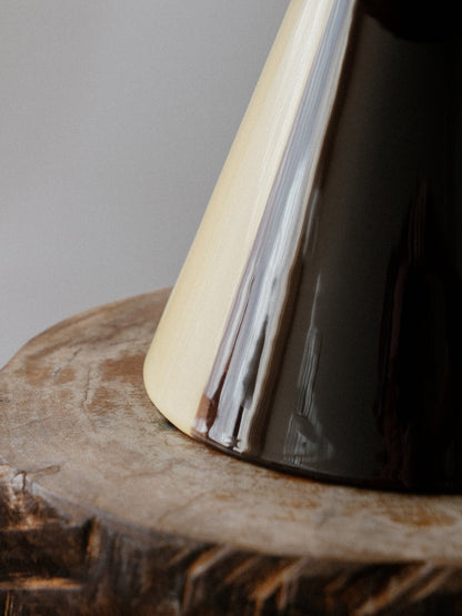 Caterina Table Lamp in Butter Ristretto, close up of the glazed cone base