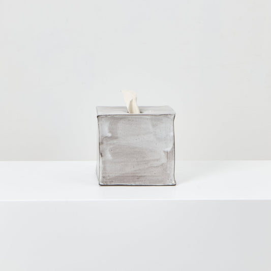 Ceramic Square Tissue Box in Brushed White on Grey Tissue Box