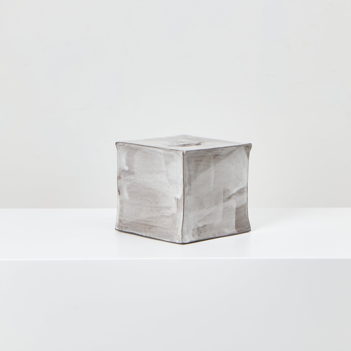 Ceramic Square Tissue Box in Brushed White on Grey Tissue Box