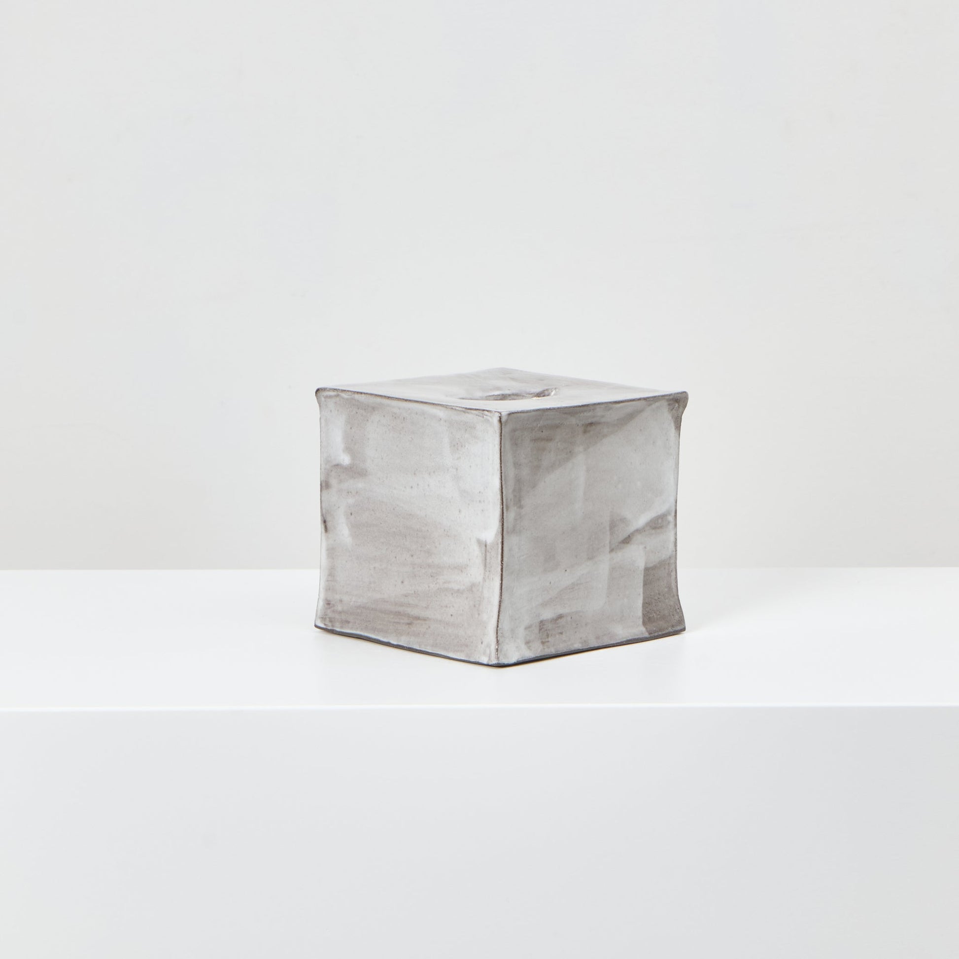 Ceramic Square Tissue Box in Brushed White on Grey Tissue Box