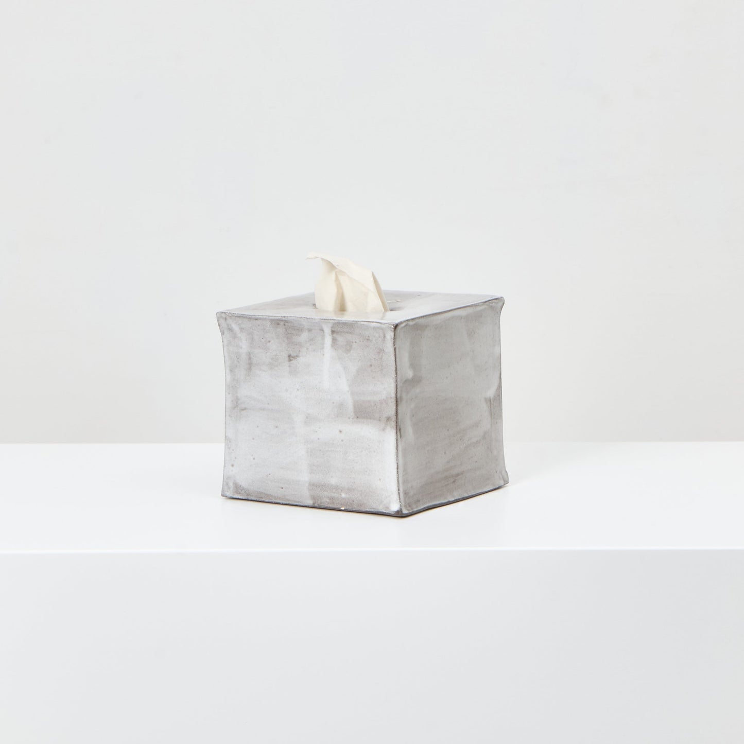 Ceramic Square Tissue Box in Brushed White on Grey Tissue Box