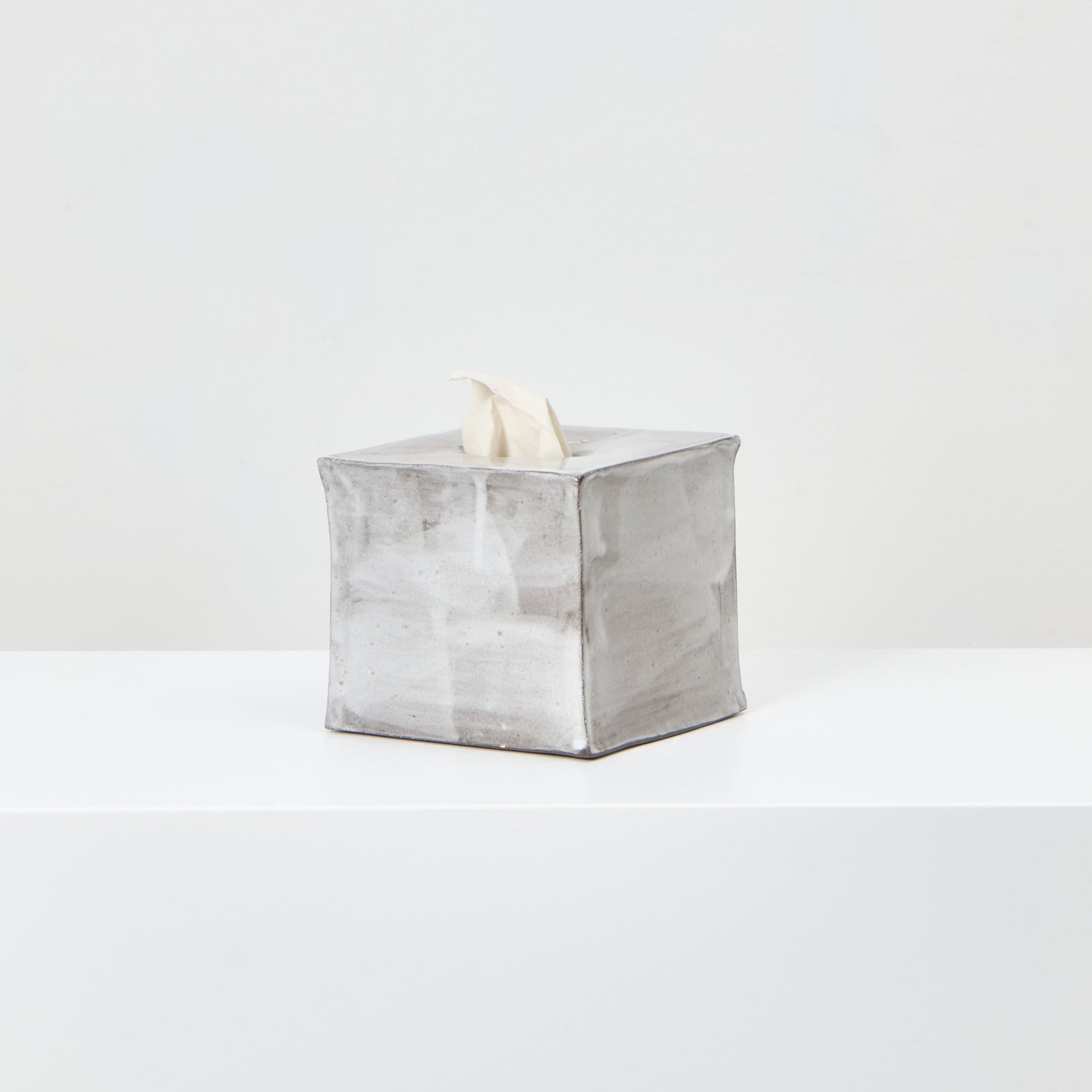 Ceramic Square Tissue Box in Brushed White on Grey Tissue Box
