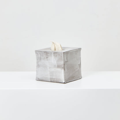 Ceramic Square Tissue Box in Brushed White on Grey Tissue Box