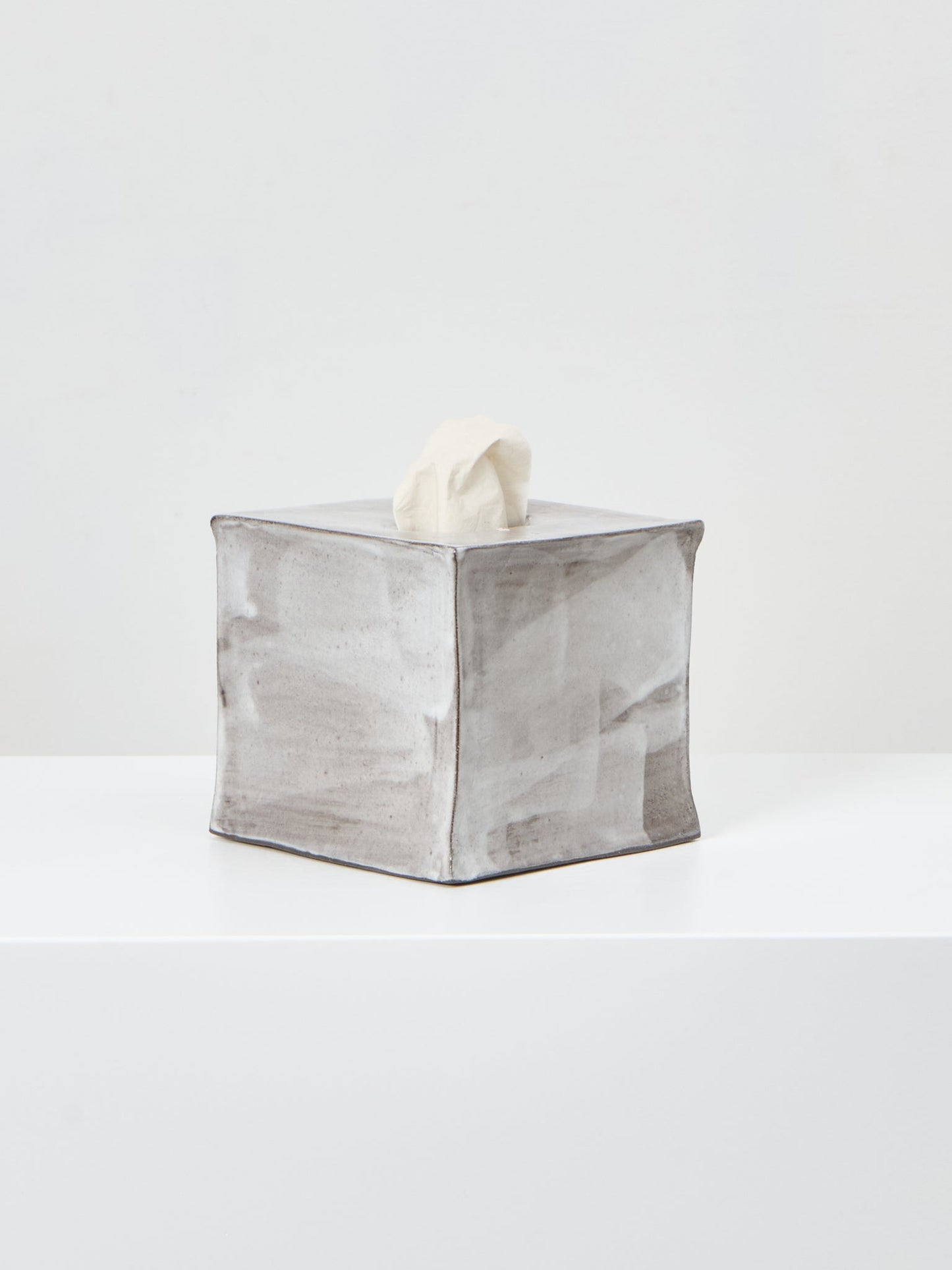 Ceramic Square Tissue Box in Brushed White on Grey Tissue Box