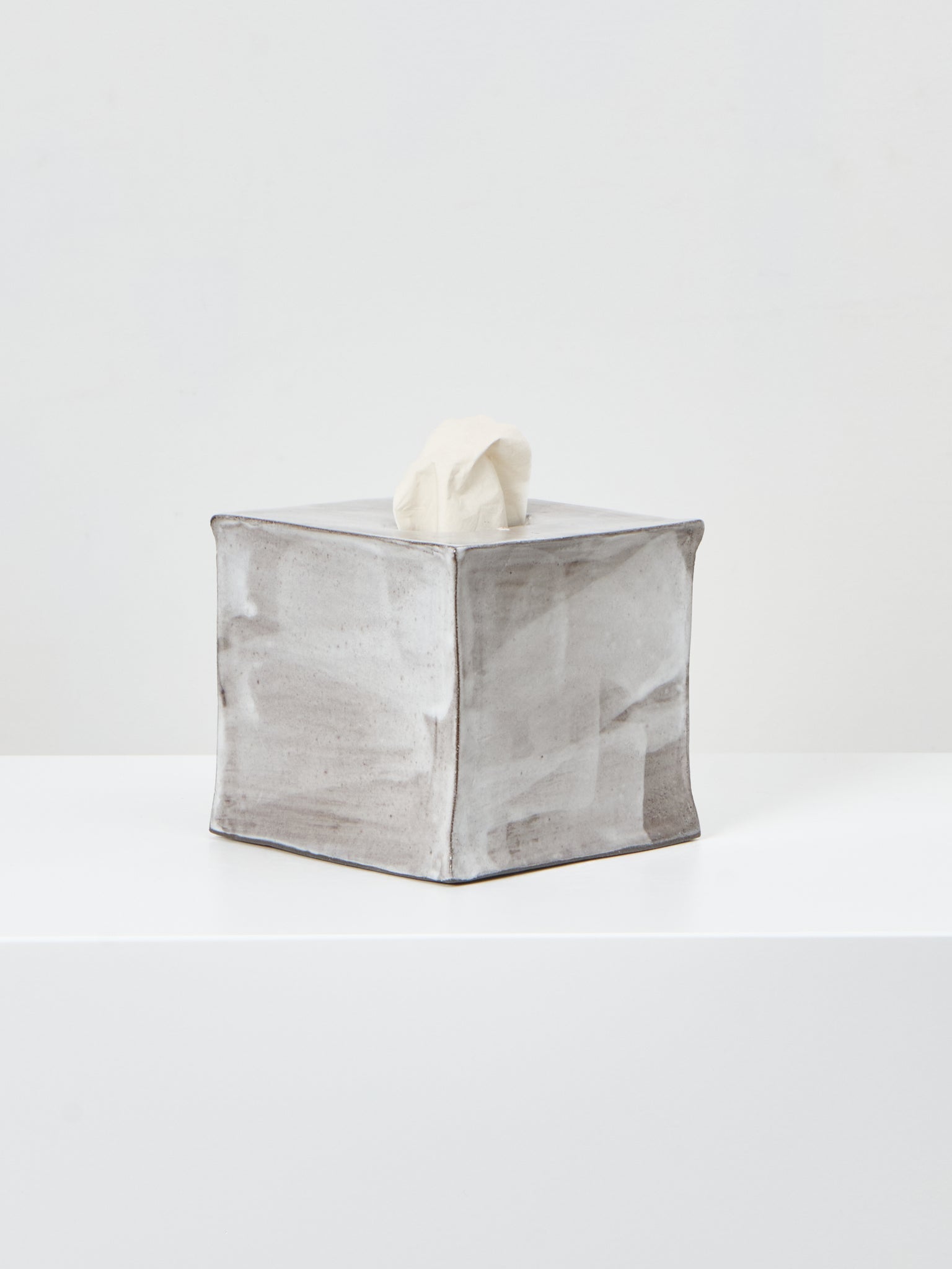 Ceramic Square Tissue Box in Brushed White on Grey Tissue Box