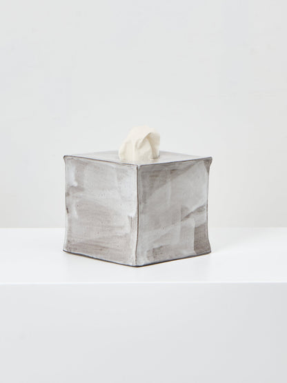 Ceramic Square Tissue Box in Brushed White on Grey Tissue Box