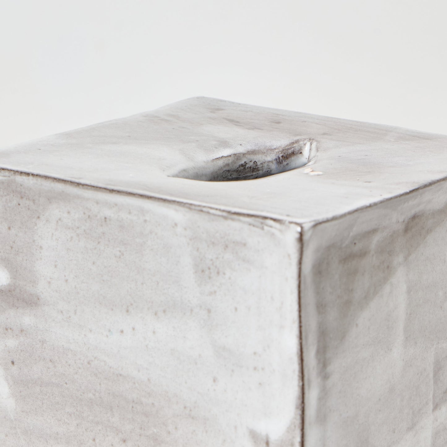 Ceramic Square Tissue Box in Brushed White on Grey Tissue Box