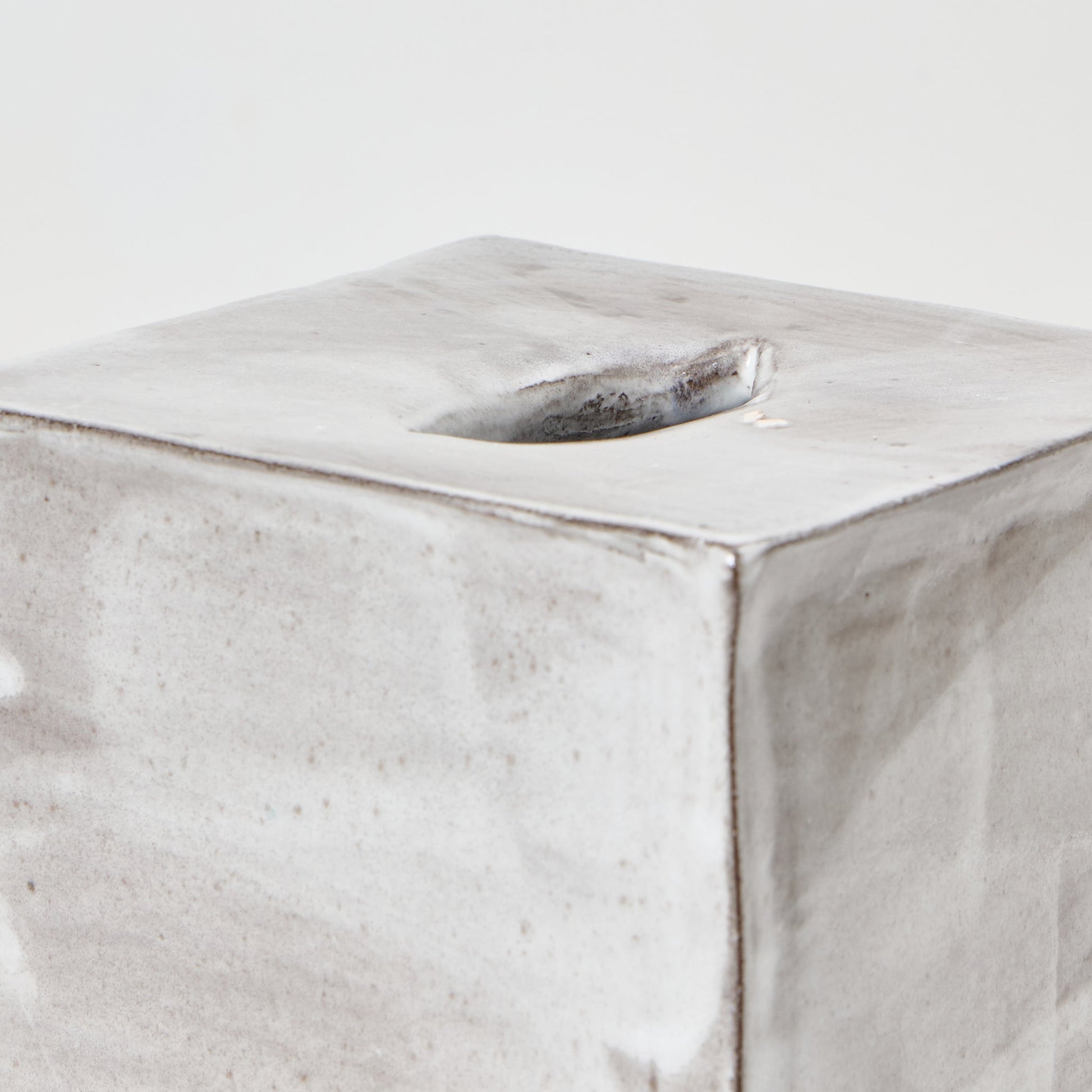Ceramic Square Tissue Box in Brushed White on Grey Tissue Box