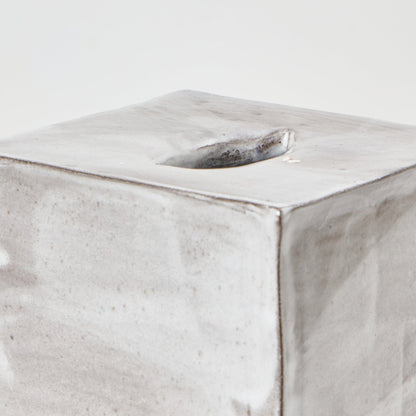 Ceramic Square Tissue Box in Brushed White on Grey Tissue Box