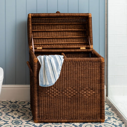 Chest Rattan Laundry Basket in Teak Bath