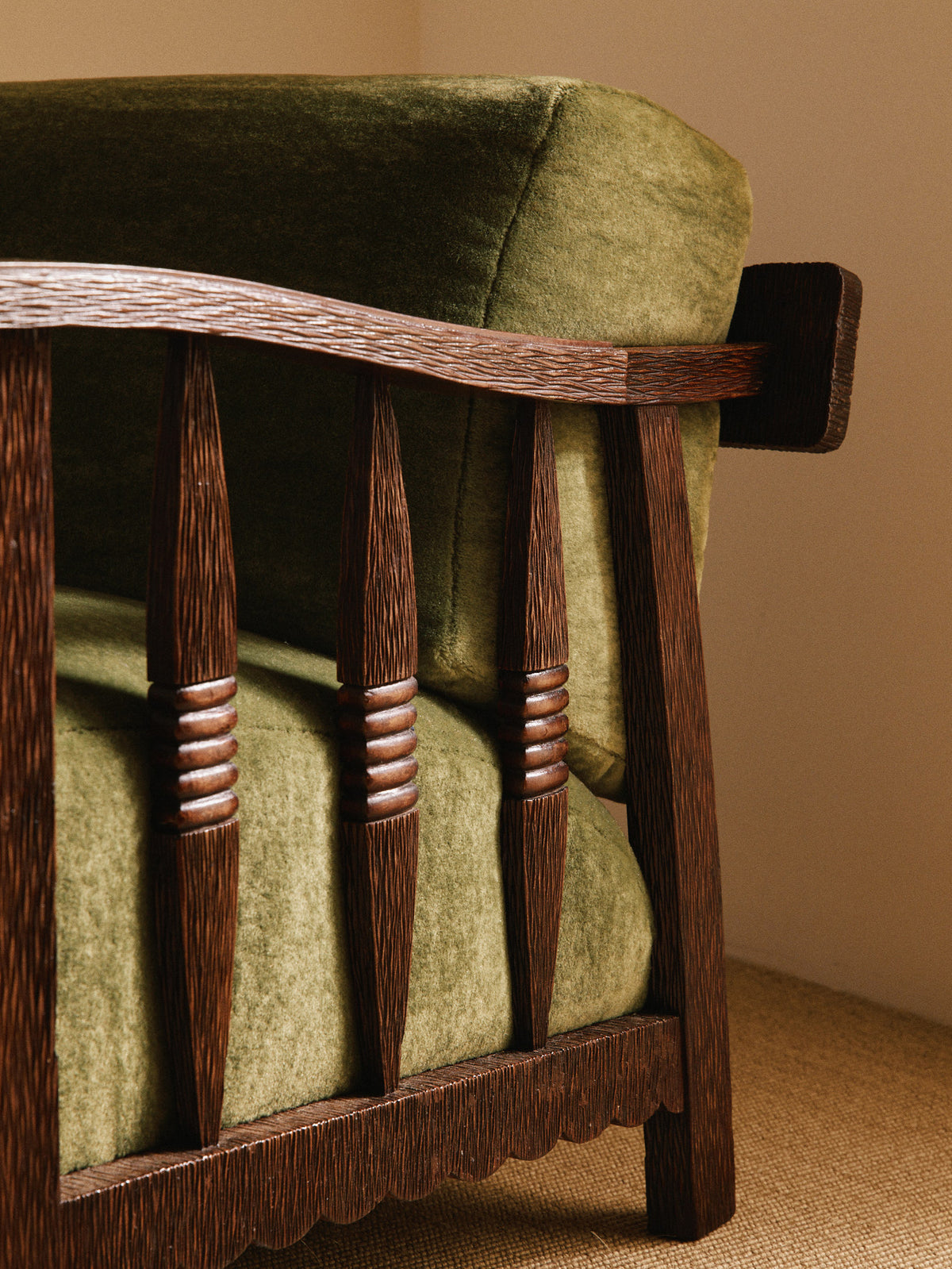 Pier Luigi Colli 1930 Cigar Armchair, Mohair Velvet Chairs