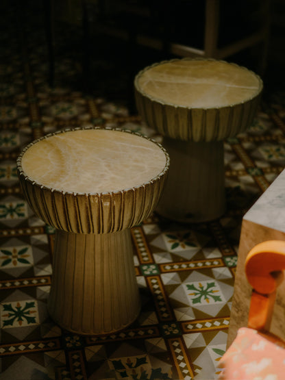Clam Table with Stone Top End