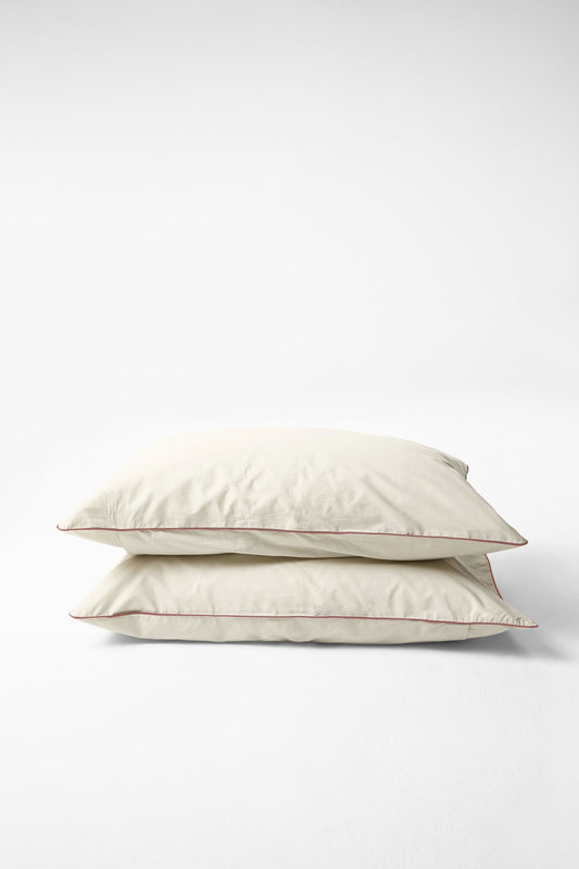 Contrast Edge Organic Cotton Percale Pillow Pair - Canvas with Ochre Red Pillows