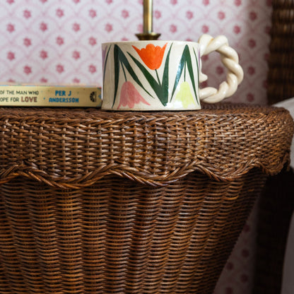 Damru Rattan Side Table, Teak End Tables