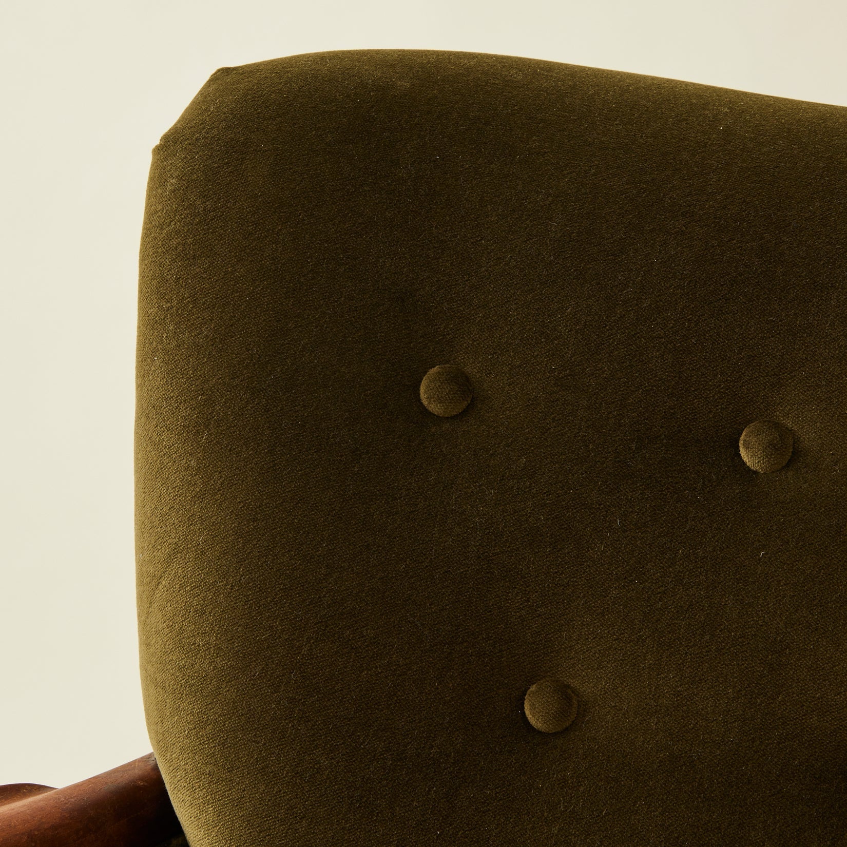 Danish Lounge Chair with Velvet and Wood-Trimmed Armrest, 1940's Chairs