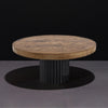 Doris Round Dining Table in Natural Reclaimed Oak Black Patina Bronze Dining Tables