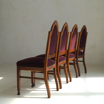 Dutch Art Deco Amsterdam School Dining Chairs, Set of 4 Dining Chairs