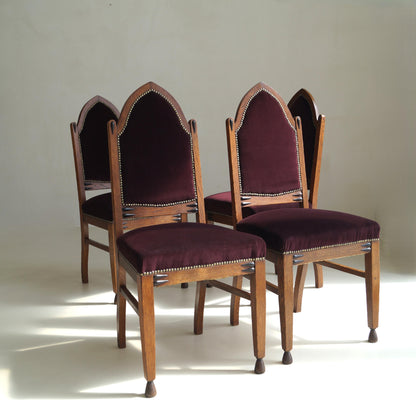 Dutch Art Deco Amsterdam School Dining Chairs, Set of 4 Dining Chairs